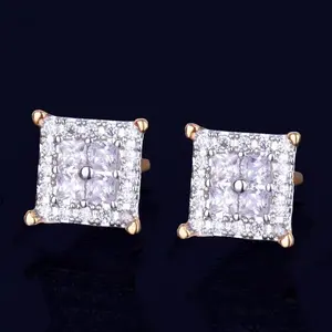 [ICE HUE]18K Gold Vacuum Plated Copper with 5A+ Sri Lanka Zircon 12mm Full Diamond Square Earrings Miami Italy Mexico & Micro Inspired for Women & Men Luxury Jewelry,Daily Wear,Casual Fashion,Gift Idea,,Classic,Hip Hop,Simple,Sporty Style