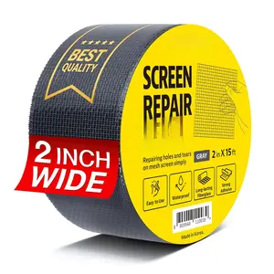 Grey Window Screen Repair Tape, 2 in X 15 FT, Screen Repair Kit for Windows or Doors,  Adhesive Patch Kit Fiberglass Mesh Tape