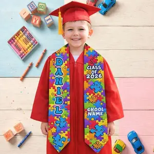 Personalized Graduation Stole for Kids, Custom Name Class of 2026 Preschool Kindergarten Graduation Stole with Puzzle Autism Design