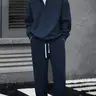 Men's Solid Color Half Zip Hooded 2 Piece Casual Set Super Soft, Breathable, Lightweight Long Sleeve Pullover Sweatshirt, Adjustable Drawstring Cap, Large Pocket, Loose Fit Pants for Daily Leisure, Outdoor Errands, Men's 2 Piece Sets