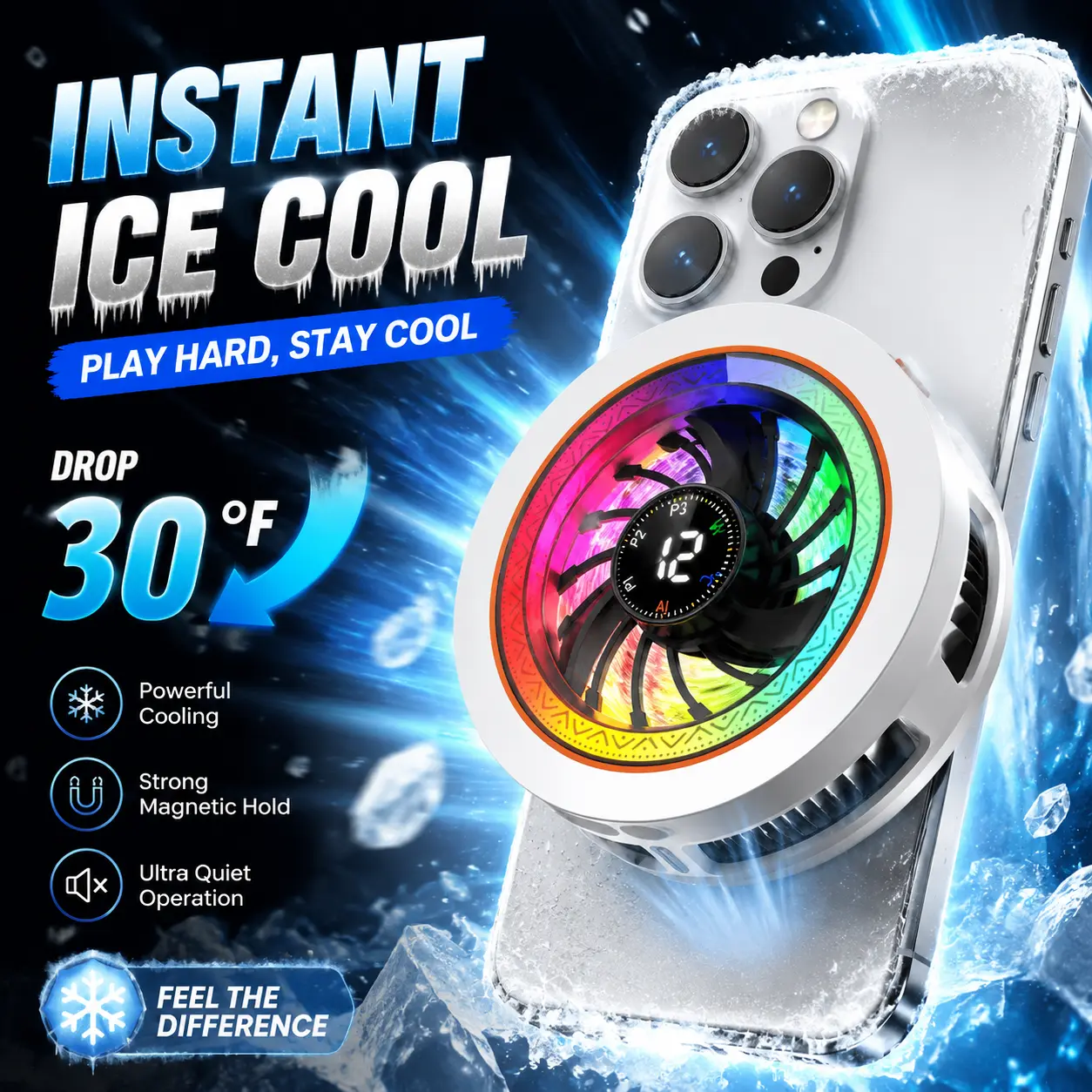 New AI Temperature-Controlled Semiconductor Refrigeration Phone Cooler with Magnetic Back Clip, Digital Display, 4-Speed Cooling