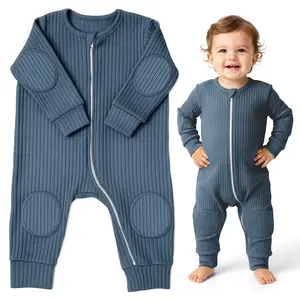 NurtureNauts® Padded Baby Romper, 100% Cotton, Elbow & Knee Pads, 2-Way Zipper for Crawling & Walking