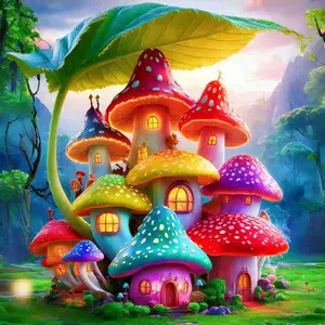 5D Full Drill Diamond Painting Kit - Whimsical Mushroom Village Fantasy Scene, Round Acrylic Diamonds, DIY Art for Home Wall Decor, Perfect for Craft Enthusiasts & Magical Home Accents, Diamond Art Mosaic