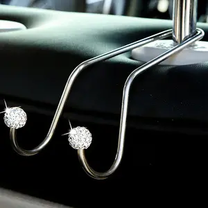 2-Pack Car Hooks Crystal Seat Headrest Multifunctional Hidden Storage Stainless Steel Metal Car Hooks