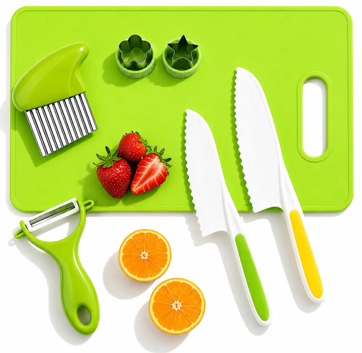 7-Pc Montessori Kids Real Cooking Tool Set, Toddler Kitchen Kit with Cutting Board, Recipes Book, Father's Day Gift for Pretend Play