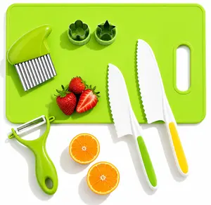 7-Pc Montessori Kids Real Cooking Tool Set, Toddler Kitchen Kit with Cutting Board, Recipes Book, Father's Day Gift for Pretend Play