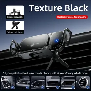 Wireless Charging Phone Holder Car Mount for Folding Screen/Universal Smartphone, 90° Rotating Car Mount Output Power 15W, Super Stable Air Vent Cell Phone Car Mount with Hook Clip, One Button Release for iPhone, Samsung, Google, and Other Smartphone