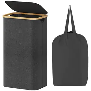 Lifewit Cationic Fabric Laundry Basket with Lid, Clothes Hampers Bamboo Handles and  Removable Bag, Large Foldable for Bedroom, Bathroom, Dorm