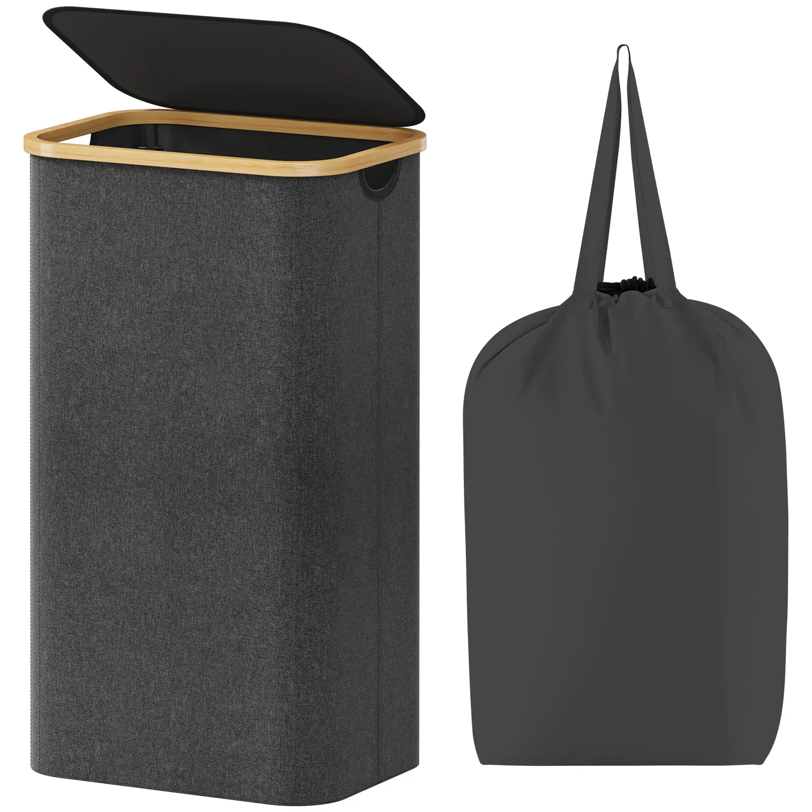 Lifewit Cationic Fabric Laundry Basket with Lid, Clothes Hampers Bamboo Handles and Removable Bag, Large Foldable for Bedroom, Bathroom, Dorm