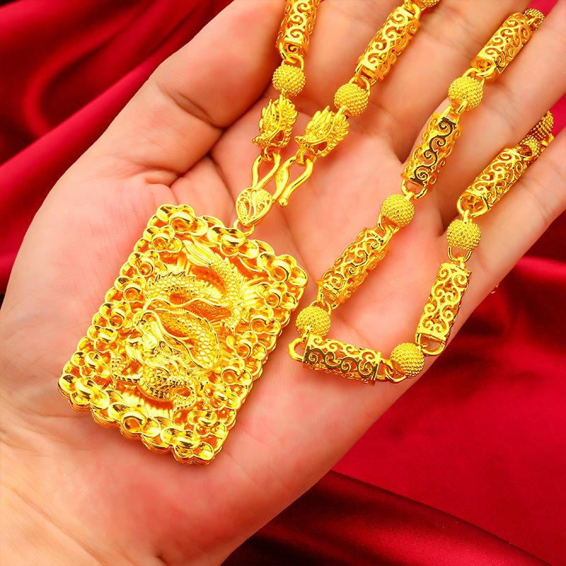 18K Gold Plated Necklace For Women Men Guanyin Golden Dragon Pendant Clavicle Chain Non Fade Wedding Engagement Gift Jewelry radiant cut ring Miami Cuban Link Set Virgin Mary Heart daryl ear necklace Vintage Brass Cigarette Box with love eye horus