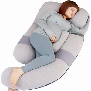 60 inch Pregnancy Pillow, Detachable U Shape Full Body Pillow for Maternity Support, Sleeping Pillow for Pregnant Women (Grey&Blue-Velvet&Jersey)