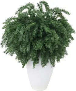 12 Pcs Christmas Norfolk Pine Branches Real Touch Norfolk Pine Stems Picks Faux Greenery Holiday Evergreen Stems for Vase DIY Crafts Garland Wreath Home Decor - 18" Long