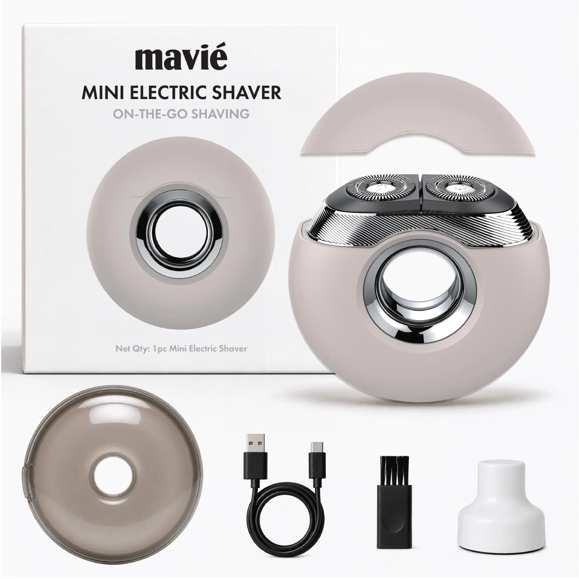 Mavié Compact Donut Mini Electric Shaver - Portable Travel Razor with Magnetic Cap, 9000 RPM Dual Motor, USB-C Fast Charging & IPX4 Washable