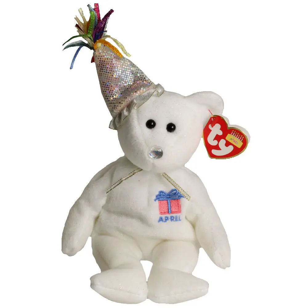 TY Beanie Baby - APRIL the Teddy Birthday Bear (w/ hat) (9 inch) - MWMTs