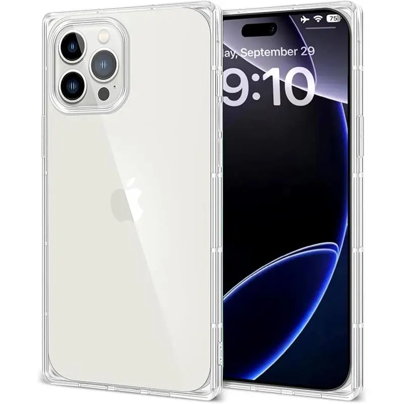 iPhone 16 Pro Case Clear Square, iPhone 16 Pro Case Transparent Protective Shockproof Slim Cover Shock Absorption TPU Reinforced Corners Shell for Girls Women Case for iPhone 16 Pro 6.3 inches Accessories Protection Handheld Smartphone Cellphone Casing