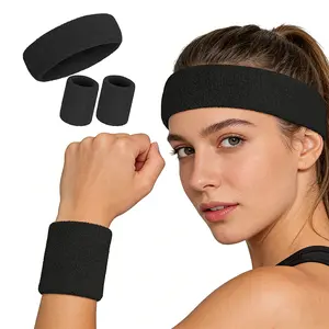 Sweatbands Sports Headbands Wristbands for Men & Women - 3 Pack Moisture Wicking Cotton Headband for Tennis, Basketball, Running, Gym - Sweat Band