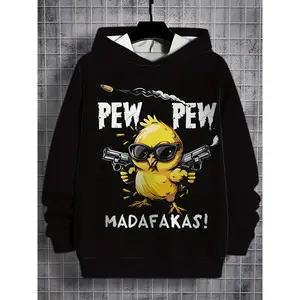 2 pieces Men'S 3D Cartoon Bird Print Hoodie, Street Style Casual Long Sleeve, 100% Polyester, Regular Fit, Spring/Fall Knit Fabric Top with Slight Stretch, 200g/m² - Animal Pattern Hooded Sweatshirt