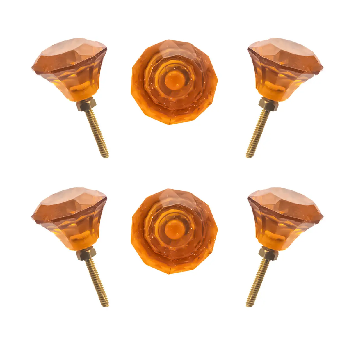 6-Pack Amber Glass Knobs - Faceted Crystal, Multi-Size Statement Furniture Pulls by CDNY