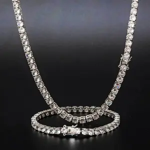 European and American Hip Hop Cubic Zirconia Tennis Chain Set, Unisex, High-End Jewelry, Street Style, Versatile Accessory for Gifting necklace cuban