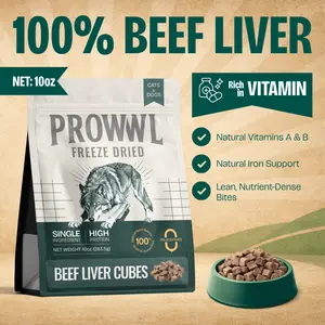 Prowwl Freeze Dried Beef Liver Cubes - 100% Natural Meat High Protein Grain-Free Treat for Cats & Dogs