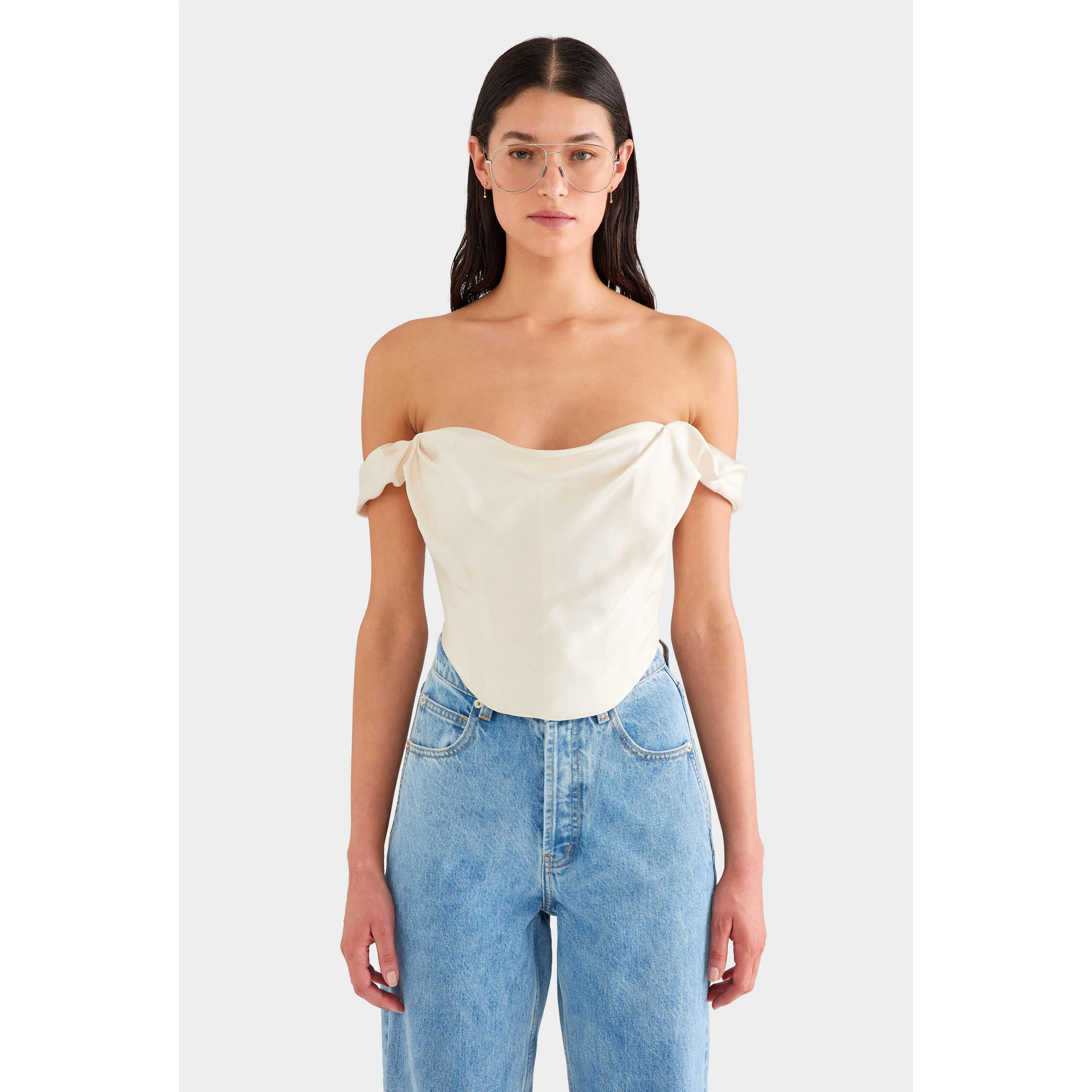 Draped Silk Corset Top - Cream
