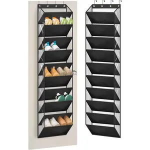 10 Tier Clear Over the Door Shoe Organizer Storage, Deep Pockets Large Hanging Shoe Rack for Closet Door, Fit 20 Pairs Shoe Holder Hanger for Sneakers, Boots (Black)