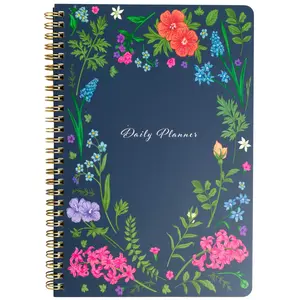 BLU MONACO Undated Hourly Planner 80 Days with Notes Section and Task Journal – Spiral Bound – With Minimalist Grey Cover or Dark Blue Cover with Floral Design - 6"x 9"