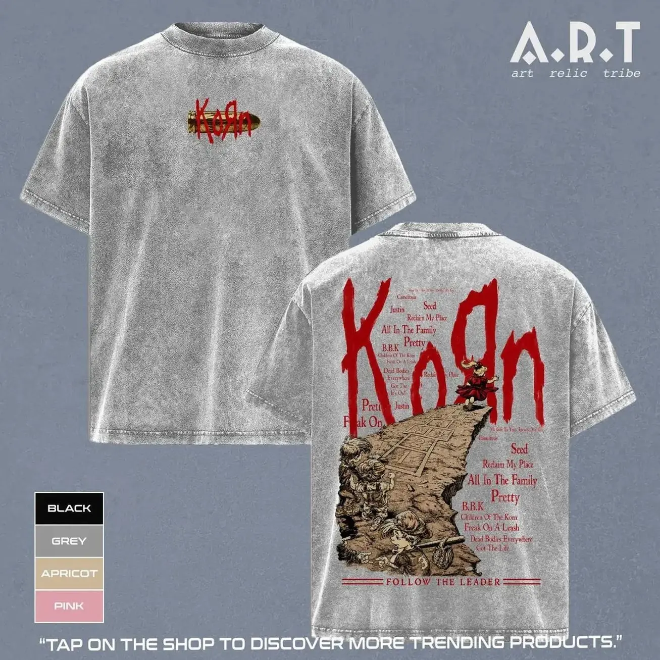 Korn Vintage Washed Oversized Graphic Tee Heavyweight Cotton Nu Metal Band Shirt Double Sided Streetwear NTN