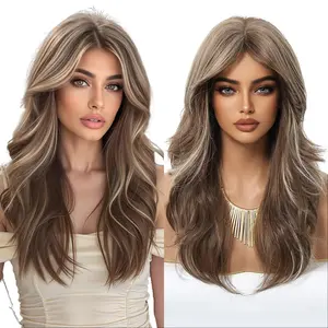 Long Curly Luxe Wig with Curtain Bangs Versatile Natural Hair Wig for Realistic Look & Elegance