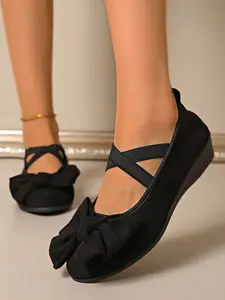 Fashionable Women's Cross Strap Wedge Heels, Comfortable Round Toe Design for Daily Wear, Casual Versatile Commuter Shoes for Ladies & Girls