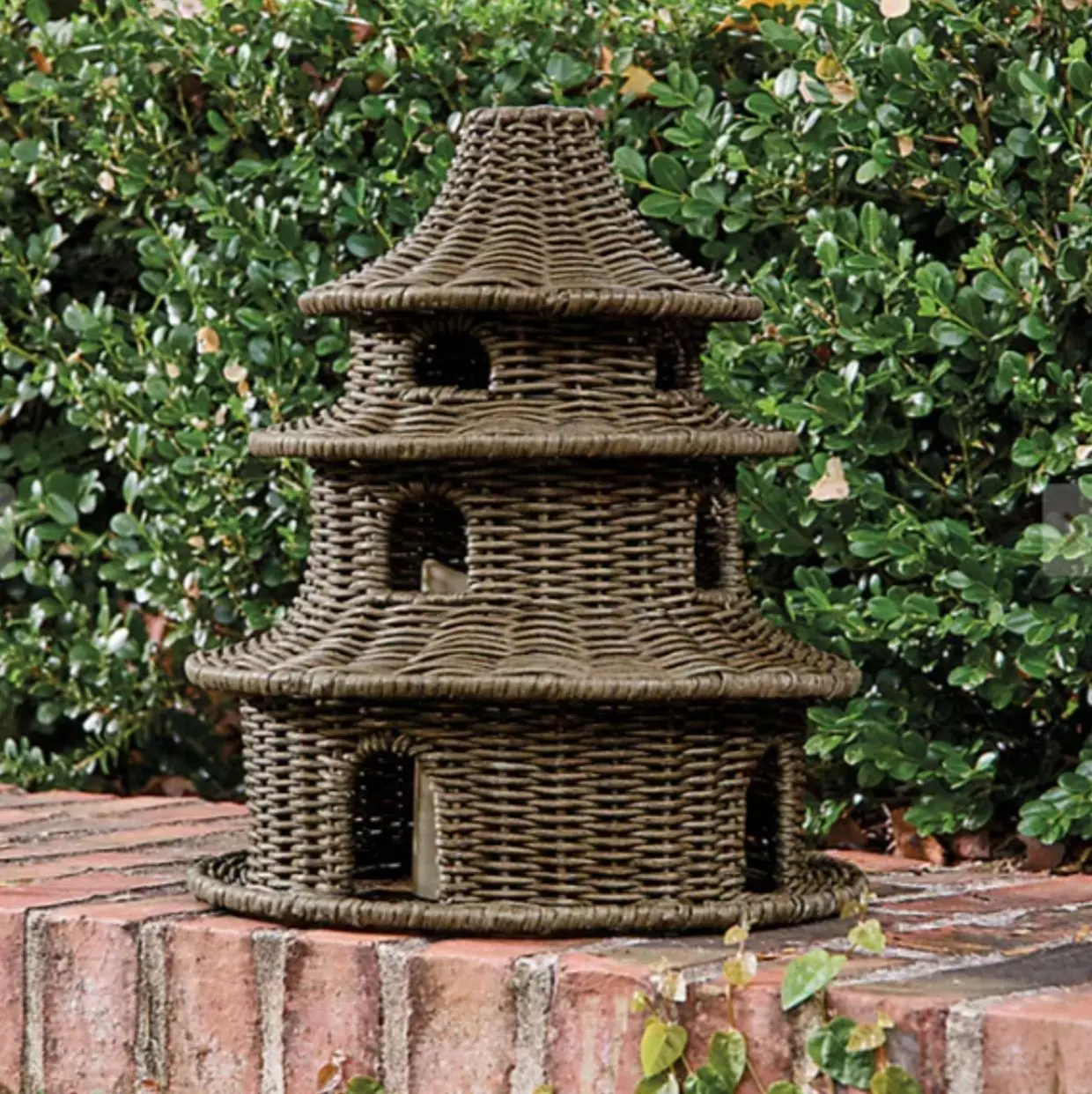 Aesha Pagoda Lantern, Handmade Rattan & Steel Decorative Candle Lantern for Indoor & Covered Patio