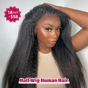 Bling Hair 3 In 1 Half Wig Human Hair With Drawstring Kinky Straight Half Wig Ready To Go Comfortable Fit No Glue Needed Natural Hairline
