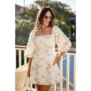Always A Yes Floral White Denim Mini Dress