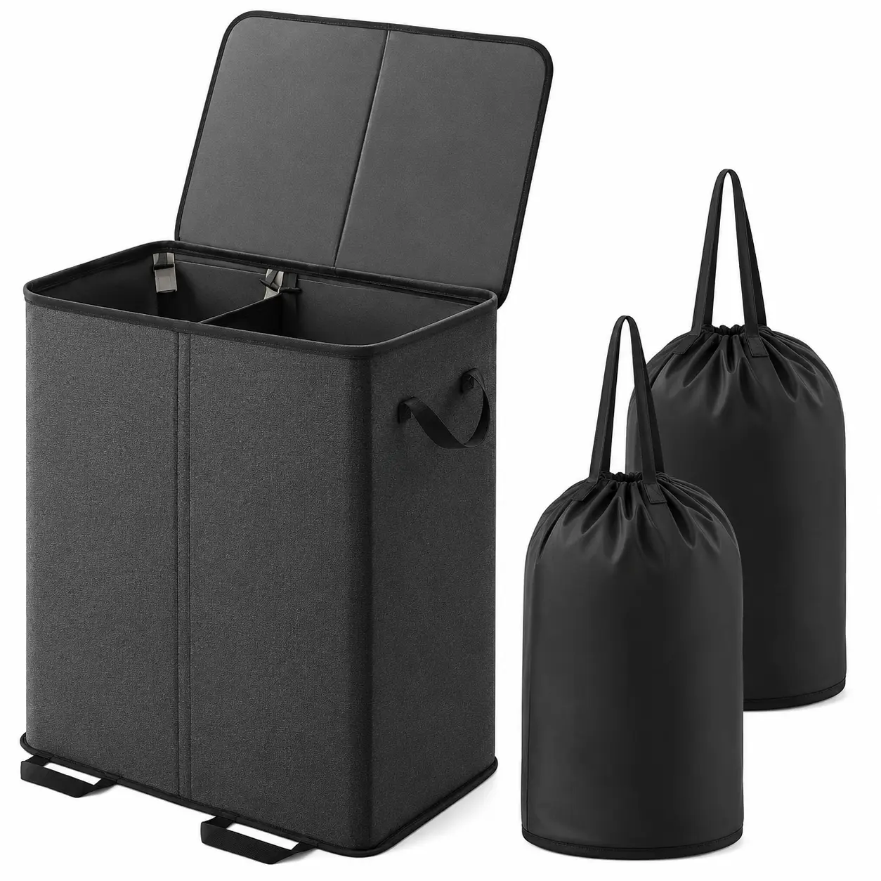 Large Laundry Hamper Basket with 2 Removable inner Bags and Lid - Foldable Design, Reinforced Handles, Ideal Gifts & Bedrooms, Dorms Laundry Basket