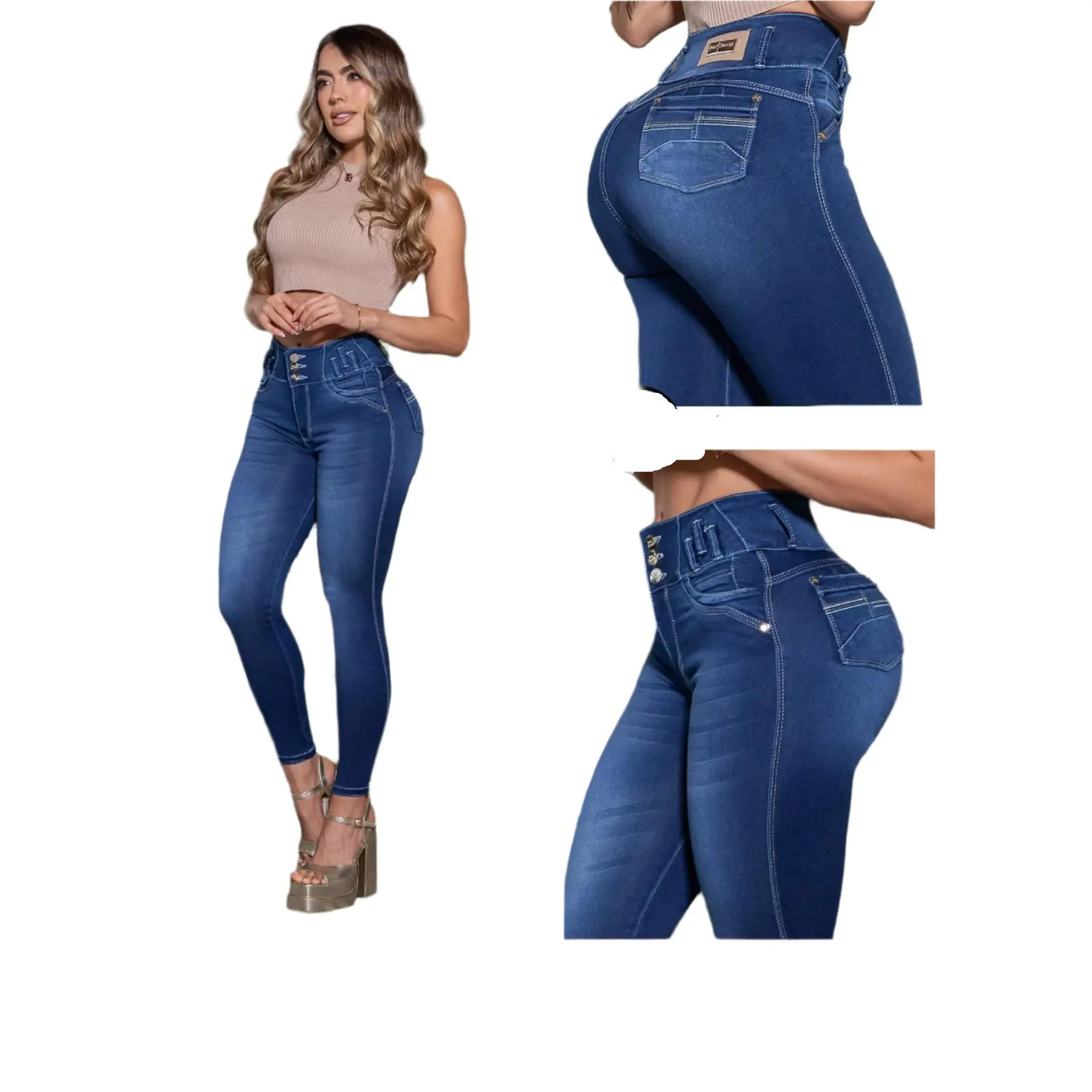 Colombian butt lifter high waist control Jeans 8117 Womenswear Belts Blue Bottom