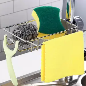 Adjustable Detachable Sponge Holder, Soap Kitchen Sink Drain Rack，Rustproof Stainless, Towel Hook Bathroom Universal,Kitchen Sink Faucet Organizer