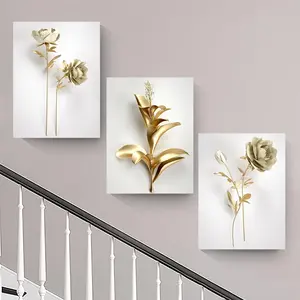 Wooden Frame Canvas Painting, 3 Counts/set Modern Art Flower Pattern Wall Art, Wall Decor for Home Living Room Bedroom Office, Room Decor Ornaments