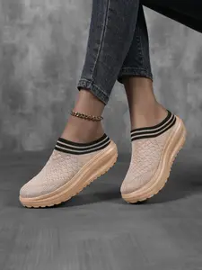 Women's Hollow Out Thick Sole Mules, Striped Open Toe Half Slippers, Home Commute Anti-Slip Lazy Shoes, Comfortable Casual Footwear