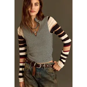 Free People - Avery Long Sleeve Top - BLACK COMBO