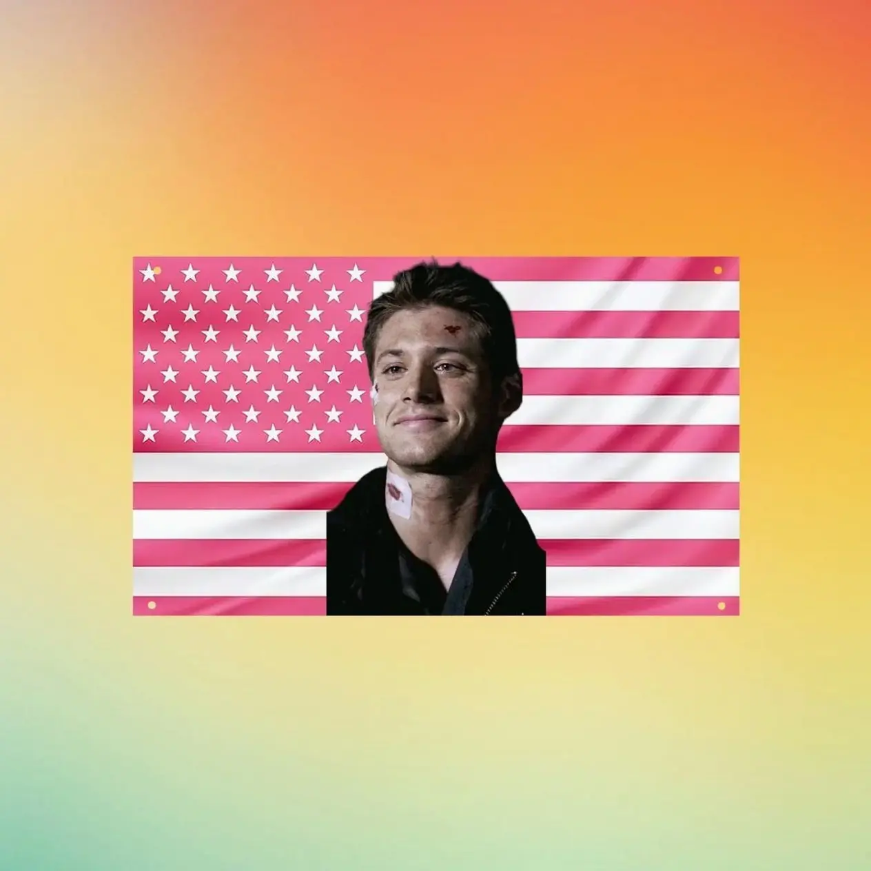 Dean Winchester Pink US Flag Wall Tapestry, Jensen Ackles Supernatural Wall Flag, Dorm Room Decor, Hunter Fan Gift