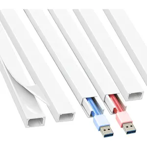Cord Hider, 80in -Cord  Concealer, Cord Covers for Wires  Wall, Easy Install  Management Kit for 2 Small Wires, Cables Raceway  Office, W0.59in H0.4in, White