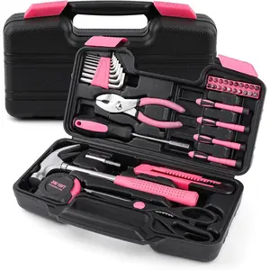 Tool Set, Small Tool Kit, General Household Tool Box for Home Repair, Ideal Gift Choice (Pink)