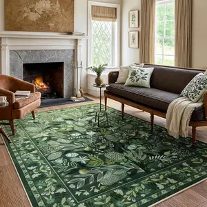 Vintage Plant Pattern Carpet, Non-slip Soft Floor Mat, Easy To Clean Decorative Rug, Botanical Area Rugs for Home Living Room Bedroom Hotel