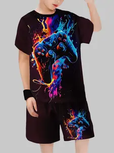 Exclusive Gaming Controller Set for Boys, Vibrant Ink Splatter Design, Trendy Game Element, Casual Style, Crop/short Length, Cartoon Pattern