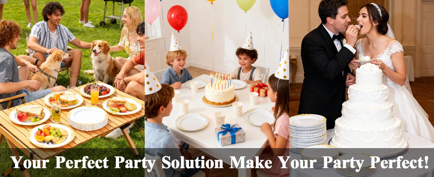 100PCS White and Gold Plastic Plates – 10.25” Heavy Duty Disposable Dinner Plates & Party Plates for Weddings, Parties, Events – Elegant, Sturdy