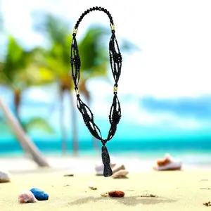 Santa Muerte Rosario Negro / Holy Death Rosary Black Gold Plated Amulet Dangling Charms Necklace