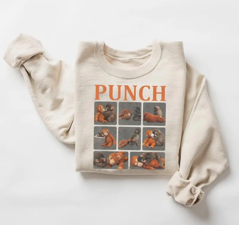 Monkey Punch Graphic T-Shirt – Baby Monkey Plush Sweatshirt – Cute Cozy Animal Lover Hoodie