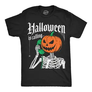 Mens Funny T Shirts Halloween Is Calling Sarcastic Skeleton Tee For Men Mens Funny T Shirts Cool Vintage Fashion T-Shirt Gift Classic Menswear Halloween Apparel for Men Novelty Tees for Guys Black -