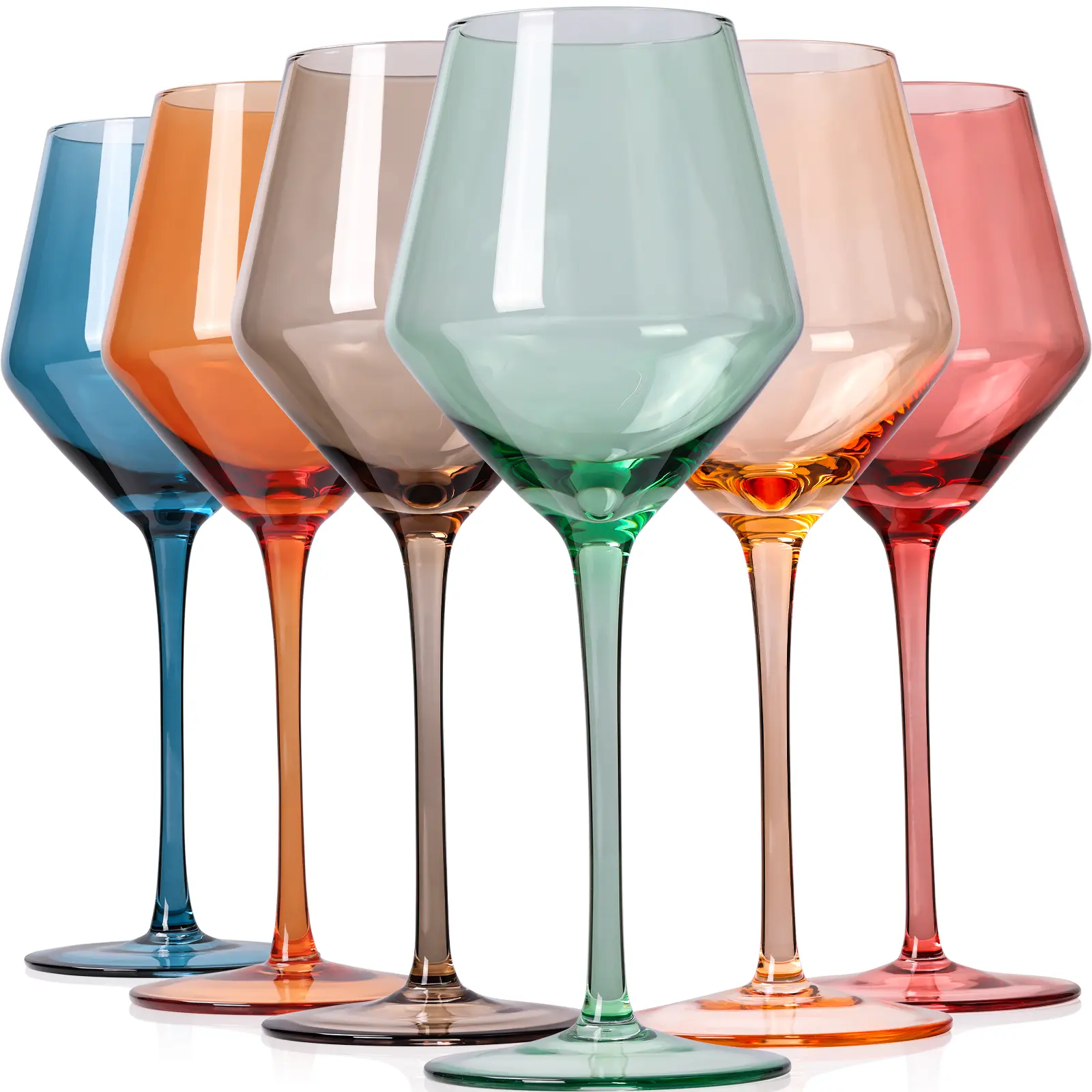 HandBlown Colored Wine Glasses Set of 6-16oz - Durable Wine Glasses for Women - Ideal for Wine Gifts and Birthday Wishes - Round, Durable Drinkware