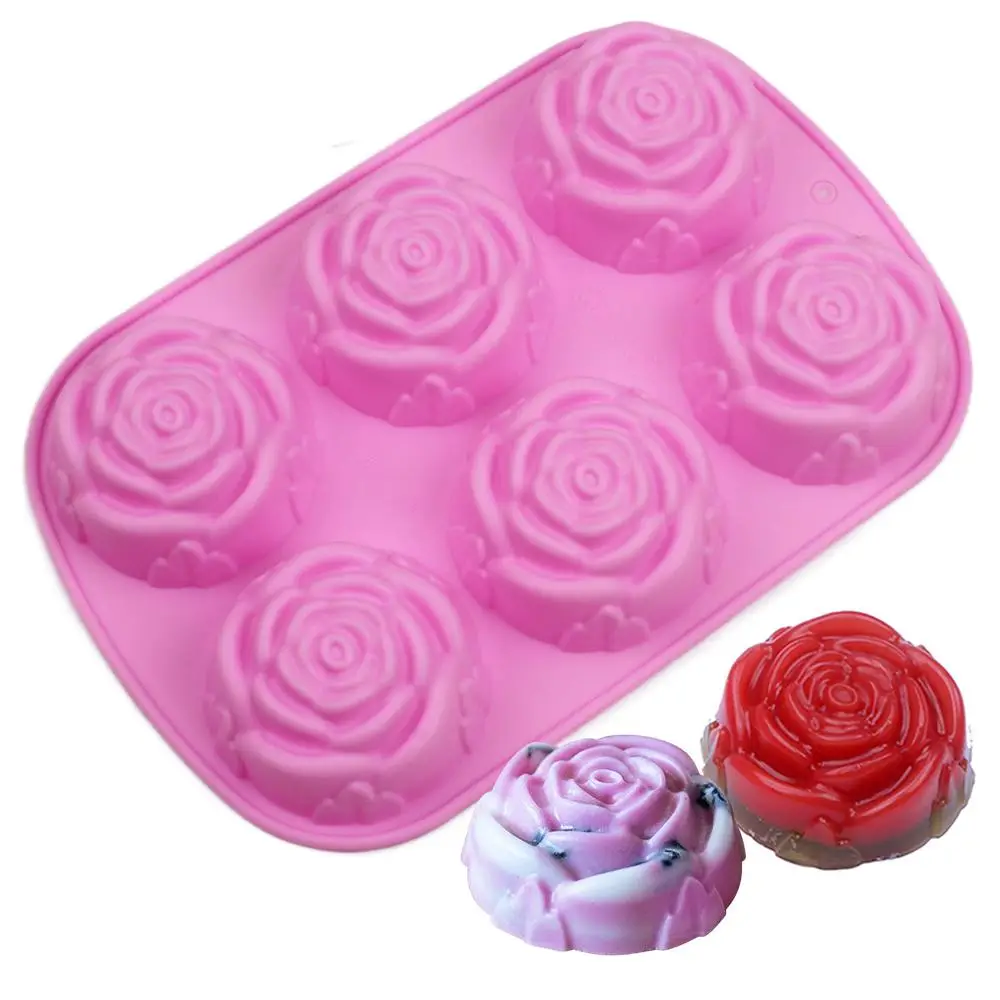 Rose Shaped Silicone Mold, 1 Count 6-cavity Handmade Baking Mold, DIY Baking Mold for Handmade Soap, Candle, Cake, Chocolate, Kitchen Baking Tools